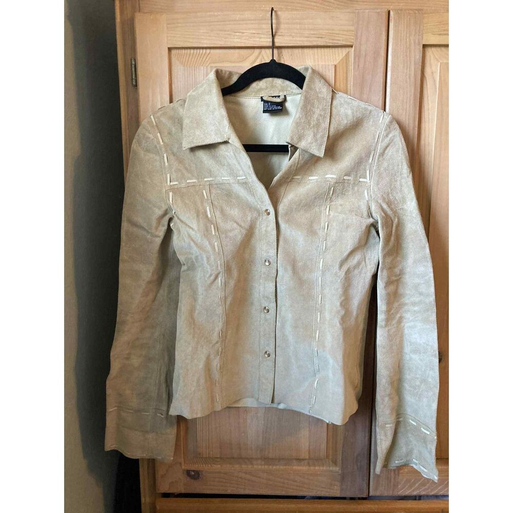 Wet Seal | Genuine Leather Vintage Western Laced Rodeo top in Cream | Small